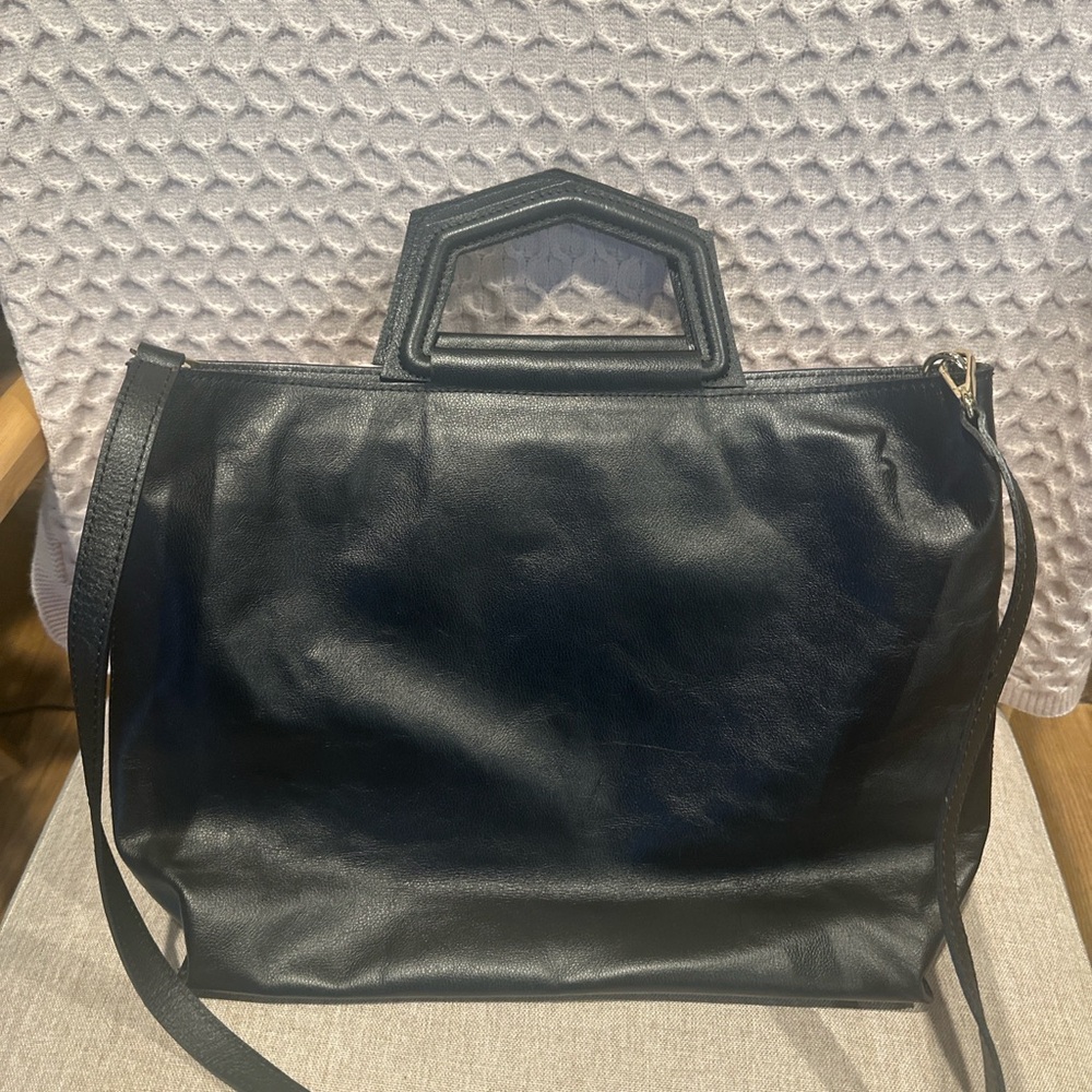 Anna Paola Italy Black Top Handle Tote Crossbody Strap Zip Top